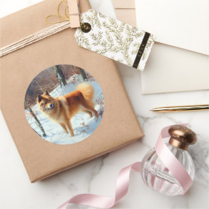 Finnischer Spitz lässt es Weihnachten schneien Runder Aufkleber