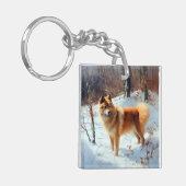 Finnischer Spitz lässt es Weihnachten schneien Schlüsselanhänger (Vorderseite links)