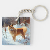 Finnischer Spitz lässt es Weihnachten schneien Schlüsselanhänger (Rückseite)
