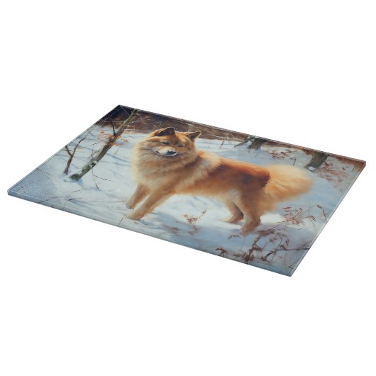 Finnischer Spitz lässt es Weihnachten schneien Schneidebrett (Ecke)