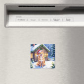 Finnischer Spitz Schneehütte Weihnachtsmannmütze W Magnet (In Situ (Geschirrspüler))