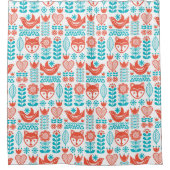 Finnisches Fox- u. Vogel-Volkskunst-Muster Duschvorhang (Vorderseite)