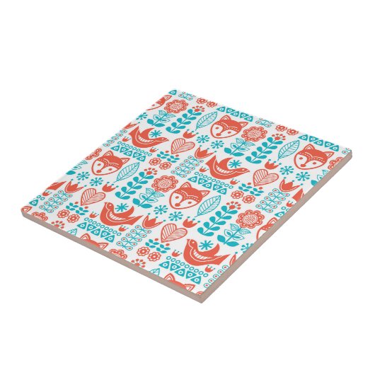 Finnisches Fox- u. Vogel-Volkskunst-Muster Fliese (Seite)