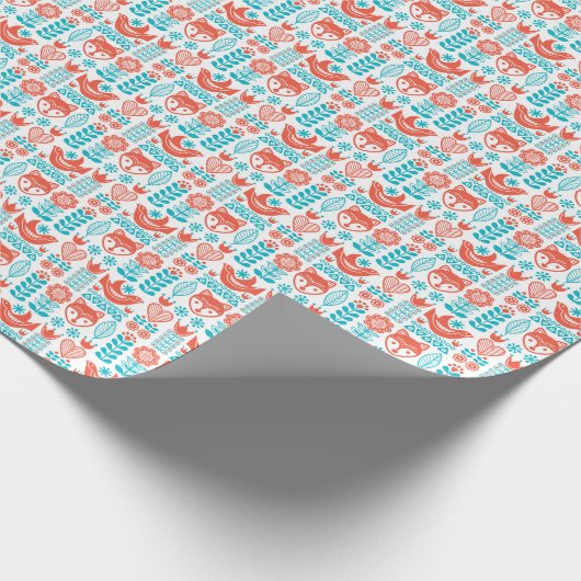 Finnisches Fox- u. Vogel-Volkskunst-Muster Geschenkpapier (Ecke)