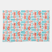 Finnisches Fox- u. Vogel-Volkskunst-Muster Geschirrtuch (Horizontal)