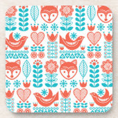 Finnisches Fox- u. Vogel-Volkskunst-Muster Getränkeuntersetzer (Vorderseite)