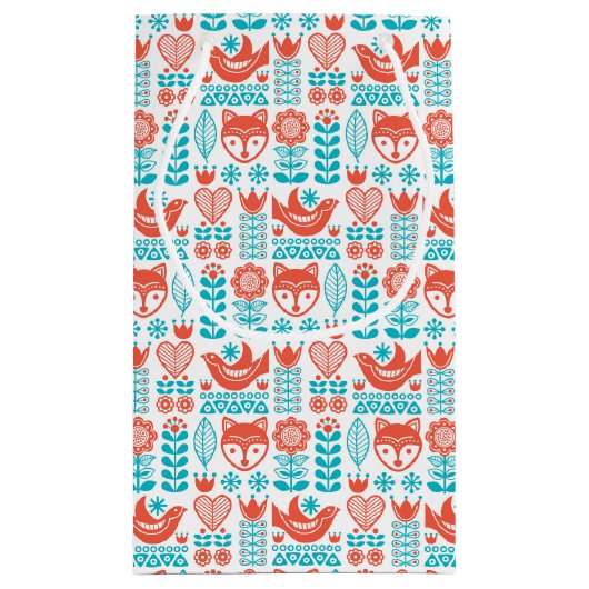 Finnisches Fox- u. Vogel-Volkskunst-Muster Kleine Geschenktüte (Rückseite)