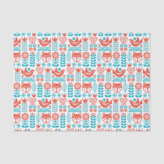 Finnisches Fox- u. Vogel-Volkskunst-Muster Seidenpapier (Vorderseite)