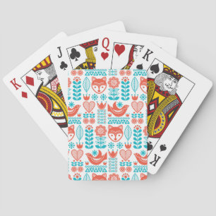 Finnisches Fox- u. Vogel-Volkskunst-Muster Spielkarten