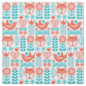 Finnisches Fox- u. Vogel-Volkskunst-Muster Stoff (Nahaufnahme)