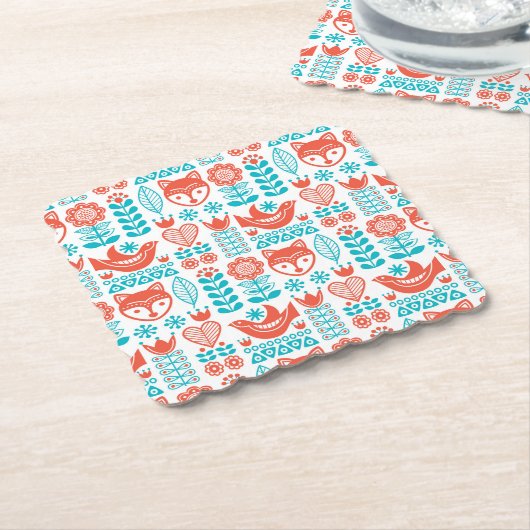 Finnisches Fox- u. Vogel-Volkskunst-Muster Untersetzer (angewinkelt)