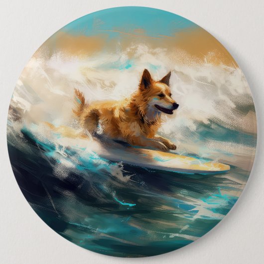 Finnisches Lapphund Beach Surfainting Button (Vorderseite)