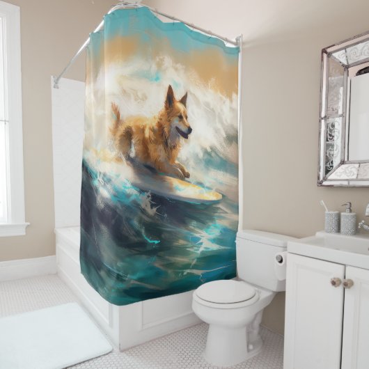 Finnisches Lapphund Beach Surfainting Duschvorhang (Beispiel)