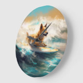 Finnisches Lapphund Beach Surfainting Große Wanduhr (Winkel)