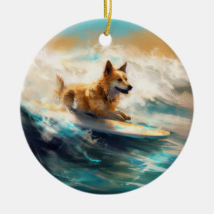 Finnisches Lapphund Beach Surfainting Keramik Ornament