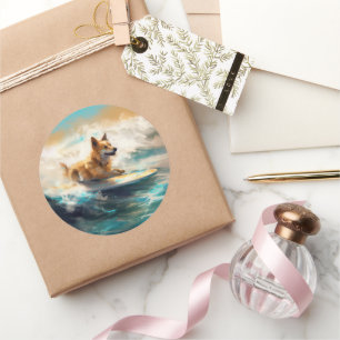 Finnisches Lapphund Beach Surfainting Runder Aufkleber