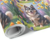 Finnisches Lapphund Hund Frühlingsblumen Malerei Geschenkpapier (Rolleneckpunkt)