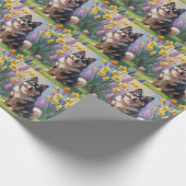 Finnisches Lapphund Hund Frühlingsblumen Malerei Geschenkpapier (Ecke)