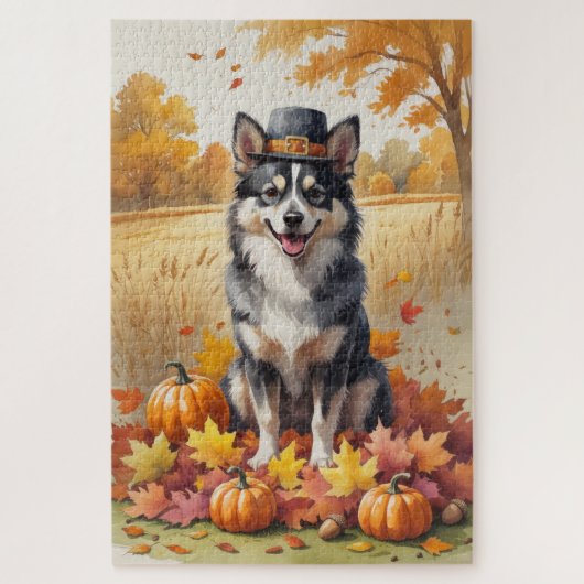 Finnisches Lapphund im Herbst lässt Erntedank Kuns Puzzle (Vertikal)