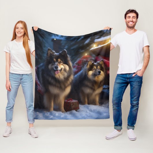 Finnisches Lapphund Snowy Sleigh Weihnachtsdekor Fleecedecke (Beispiel)