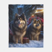 Finnisches Lapphund Snowy Sleigh Weihnachtsdekor Fleecedecke (Vorderseite)