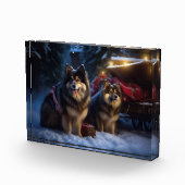 Finnisches Lapphund Snowy Sleigh Weihnachtsdekor Fotoblock (Rechts)