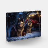 Finnisches Lapphund Snowy Sleigh Weihnachtsdekor Fotoblock (Links)