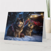 Finnisches Lapphund Snowy Sleigh Weihnachtsdekor Karte (Vorderseite)