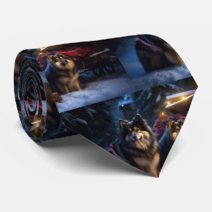 Finnisches Lapphund Snowy Sleigh Weihnachtsdekor Krawatte