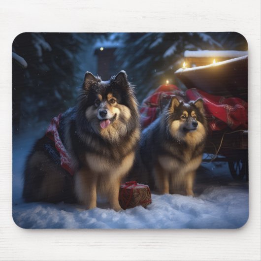 Finnisches Lapphund Snowy Sleigh Weihnachtsdekor Mousepad (Vorne)