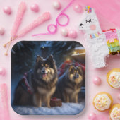 Finnisches Lapphund Snowy Sleigh Weihnachtsdekor Pappteller (Party)
