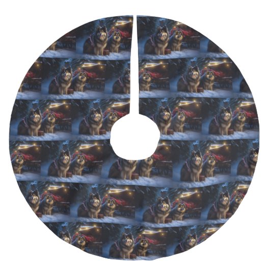 Finnisches Lapphund Snowy Sleigh Weihnachtsdekor Polyester Weihnachtsbaumdecke (Vorderseite)