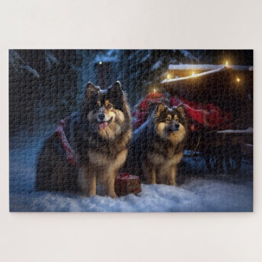 Finnisches Lapphund Snowy Sleigh Weihnachtsdekor Puzzle (Horizontal)