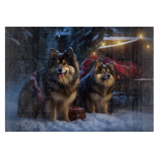Finnisches Lapphund Snowy Sleigh Weihnachtsdekor Schneidebrett (Vorderseite)