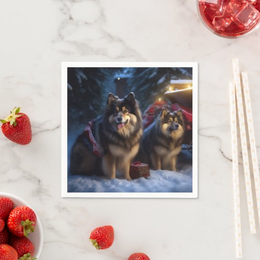 Finnisches Lapphund Snowy Sleigh Weihnachtsdekor Serviette (Beispiel)