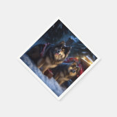 Finnisches Lapphund Snowy Sleigh Weihnachtsdekor Serviette (Ecke)