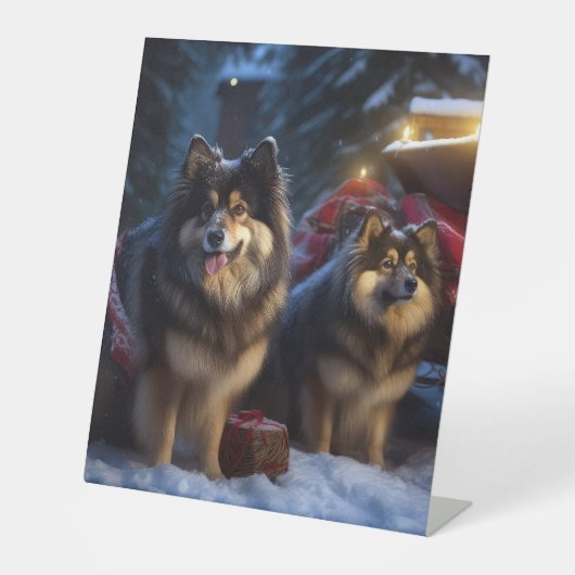 Finnisches Lapphund Snowy Sleigh Weihnachtsdekor Sockelschild (Vorderseite)
