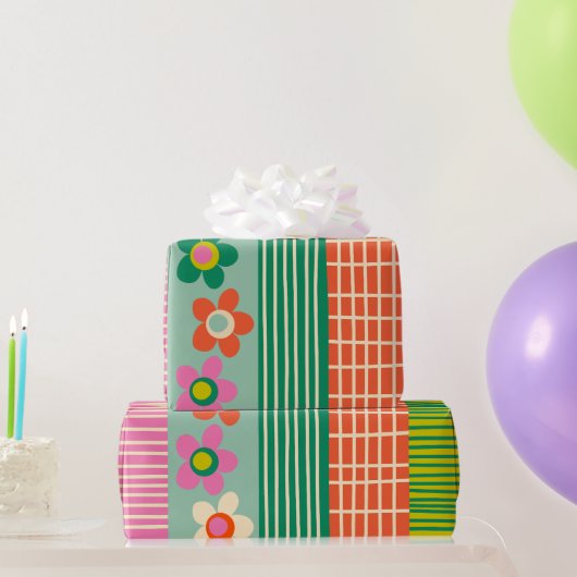 Finnisches Patchwork Fröhliche Blume Streifenmuste Geschenkpapier (Partygeschenke)