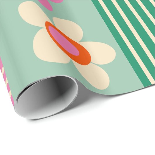 Finnisches Patchwork Fröhliche Blume Streifenmuste Geschenkpapier (Rolleneckpunkt)