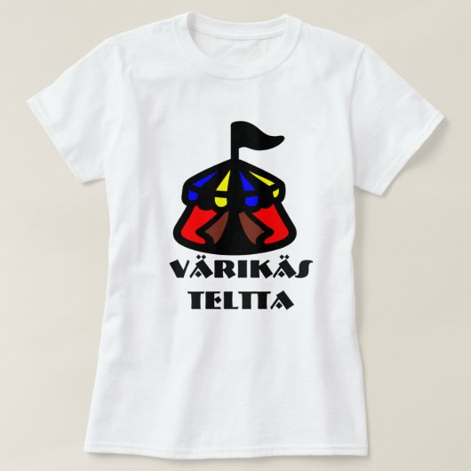 Finnisches Wort für farbiges Zelt: värikäs teltta T-Shirt (Design vorne)