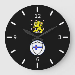 Finnish flag-coat arms large clock große wanduhr