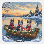Finnish Lapphund Christmas Boat Holiday Quadratischer Aufkleber (Vorderseite)