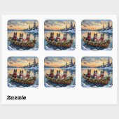 Finnish Lapphund Christmas Boat Holiday Quadratischer Aufkleber (Blatt)