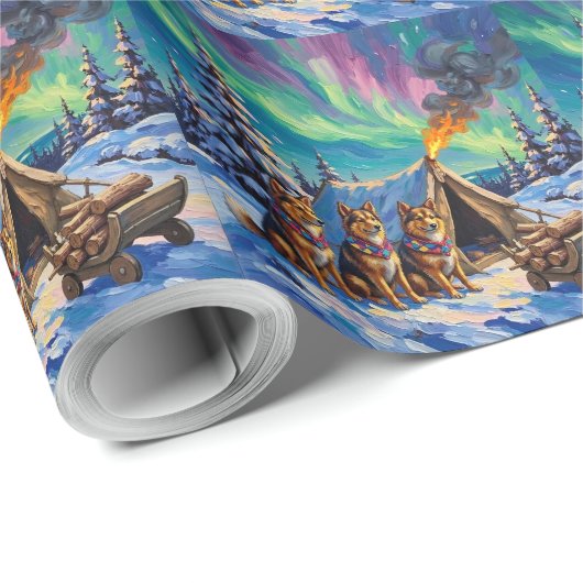 Finnish Lapphund Christmas Northern Lights Arctic Geschenkpapier (Rolleneckpunkt)