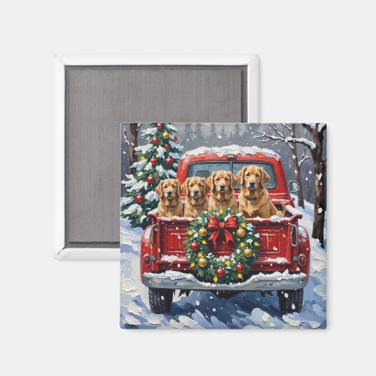 Finnish Lapphund Christmas Red Truck Holiday Magnet (Vorderseite/Rückseite)