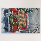 Finnish Lapphund Christmas Red Truck Holiday Puzzle (Horizontal)