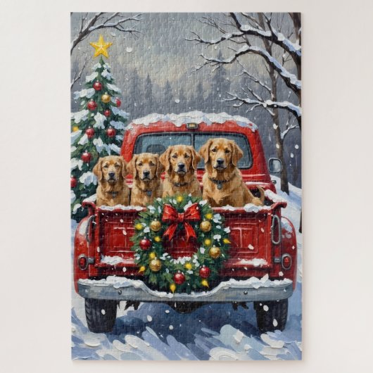 Finnish Lapphund Christmas Red Truck Holiday Puzzle (Vertikal)