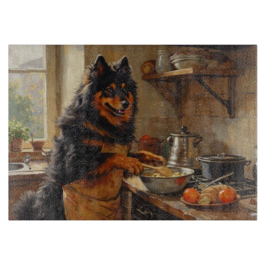 Finnish Lapphund Cooking in Kitchen Schneidebrett (Vorderseite)