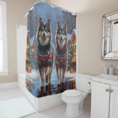 Finnish Lapphund Dogs Christmas Snow Holiday Duschvorhang (Beispiel)