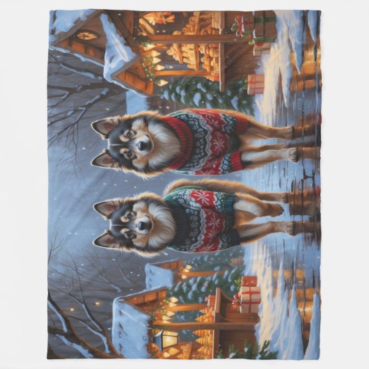 Finnish Lapphund Dogs Christmas Snow Holiday Fleecedecke (Vorderseite)